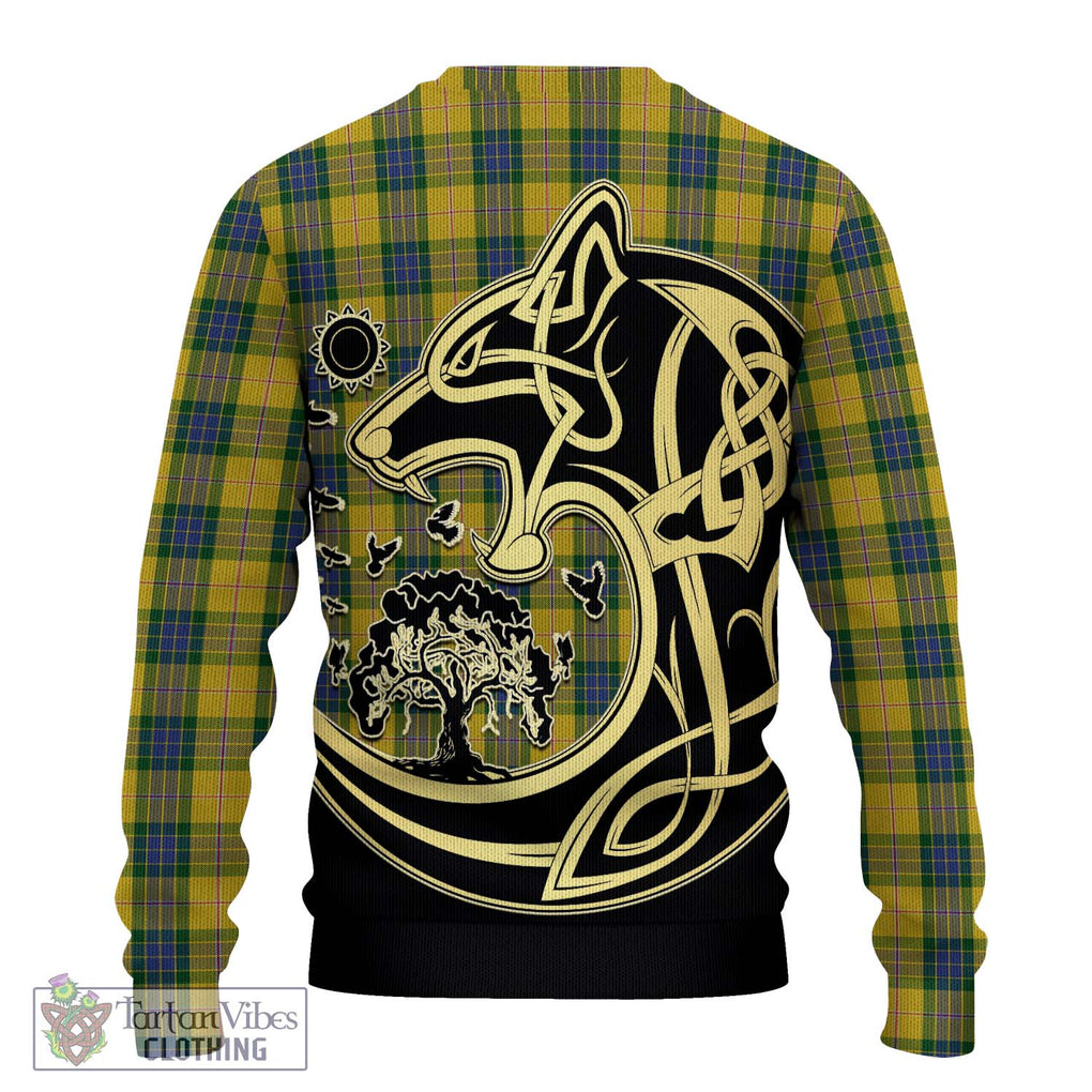 Fraser Yellow Tartan Knitted Sweater with Family Crest Celtic Wolf Style - Tartan Vibes Clothing