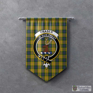 Fraser Yellow Tartan Gonfalon, Tartan Banner with Family Crest