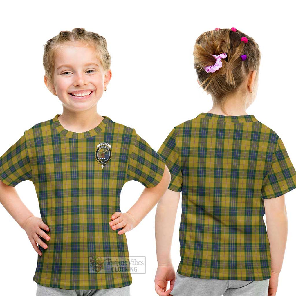 Fraser Yellow Tartan Kid T-Shirt with Family Crest - Tartanvibesclothing Shop