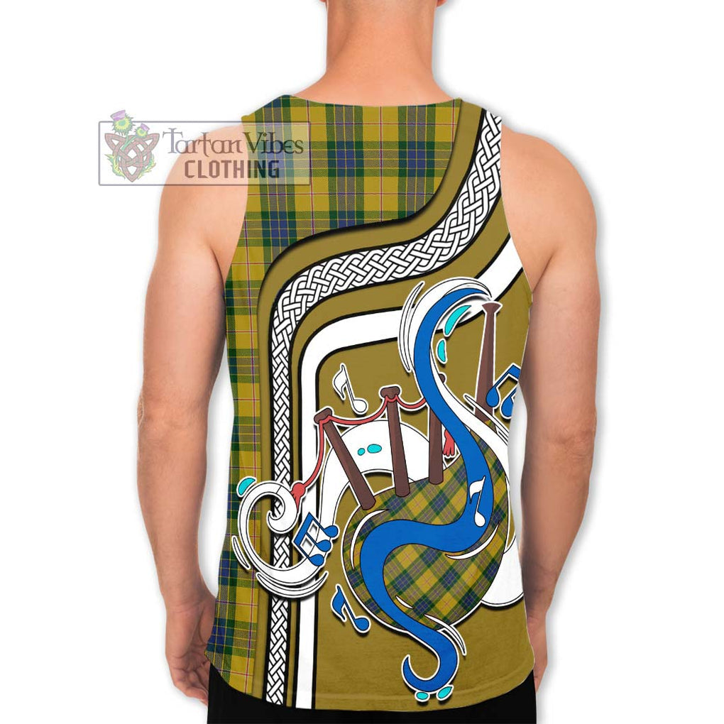 Fraser Yellow Tartan Men's Tank Top with Epic Bagpipe Style - Tartanvibesclothing Shop