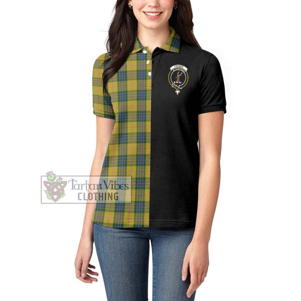 Fraser Yellow Tartan Women's Polo Shirt with Family Crest and Half Of Me Style - Tartanvibesclothing Shop