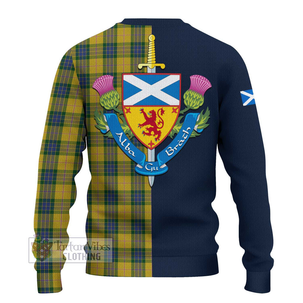 Tartan Vibes Clothing Fraser Yellow Tartan Knitted Sweater with Scottish Lion Royal Arm Half Style