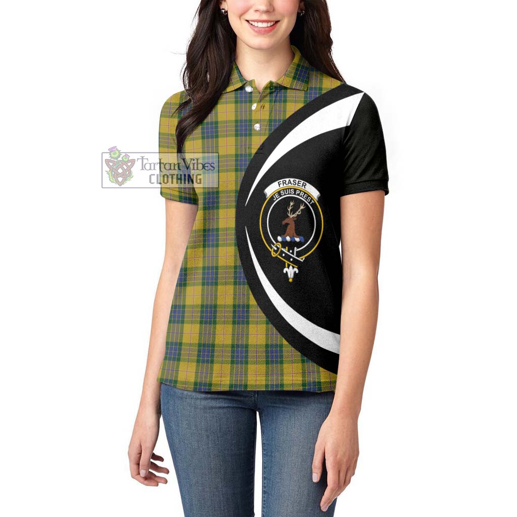 Fraser Yellow Tartan Women's Polo Shirt with Family Crest Circle Style - Tartan Vibes Clothing