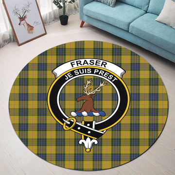 Fraser Yellow Tartan Round Rug with Family Crest