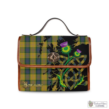 Fraser Yellow Tartan Waterproof Canvas Bag with Scotland Map and Thistle Celtic Accents