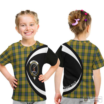 Fraser Yellow Tartan Kid T-Shirt with Family Crest Circle Style