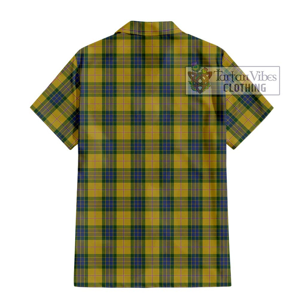 Fraser Yellow Tartan Short Sleeve Button Shirt with Family Crest DNA In Me Style - Tartanvibesclothing Shop