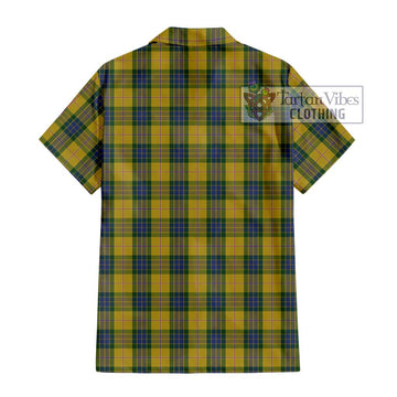 Fraser Yellow Tartan Short Sleeve Button Shirt with Family Crest DNA In Me Style