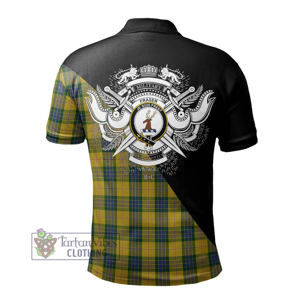 Fraser Yellow Tartan Polo Shirt with Family Crest and Military Logo Style - Tartanvibesclothing Shop