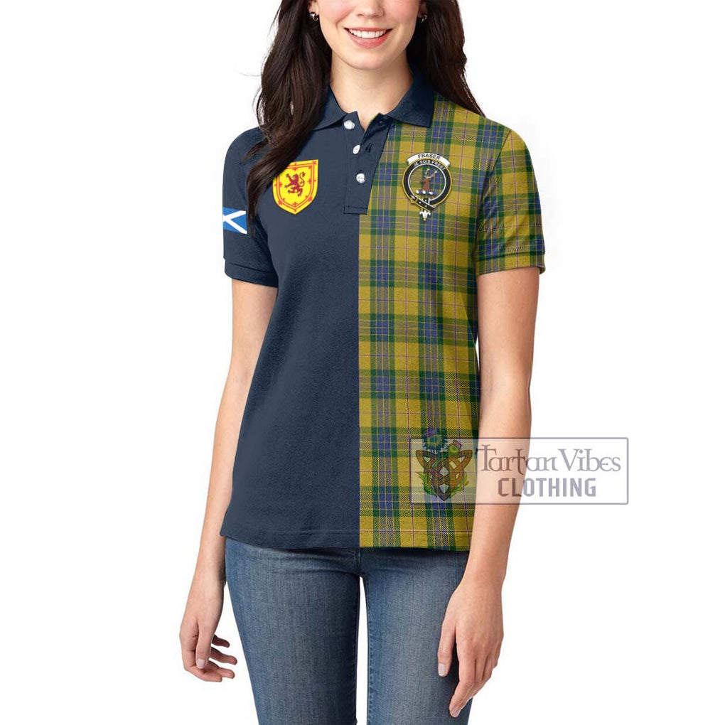 Tartan Vibes Clothing Fraser Yellow Tartan Women's Polo Shirt with Scottish Lion Royal Arm Half Style