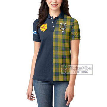 Fraser Yellow Tartan Women's Polo Shirt Alba with Scottish Lion Royal Arm Half Style