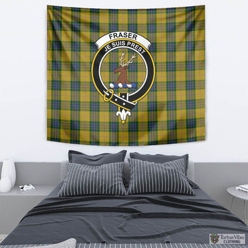 Fraser Yellow Tartan Tapestry Wall Hanging and Home Decor for Room with Family Crest