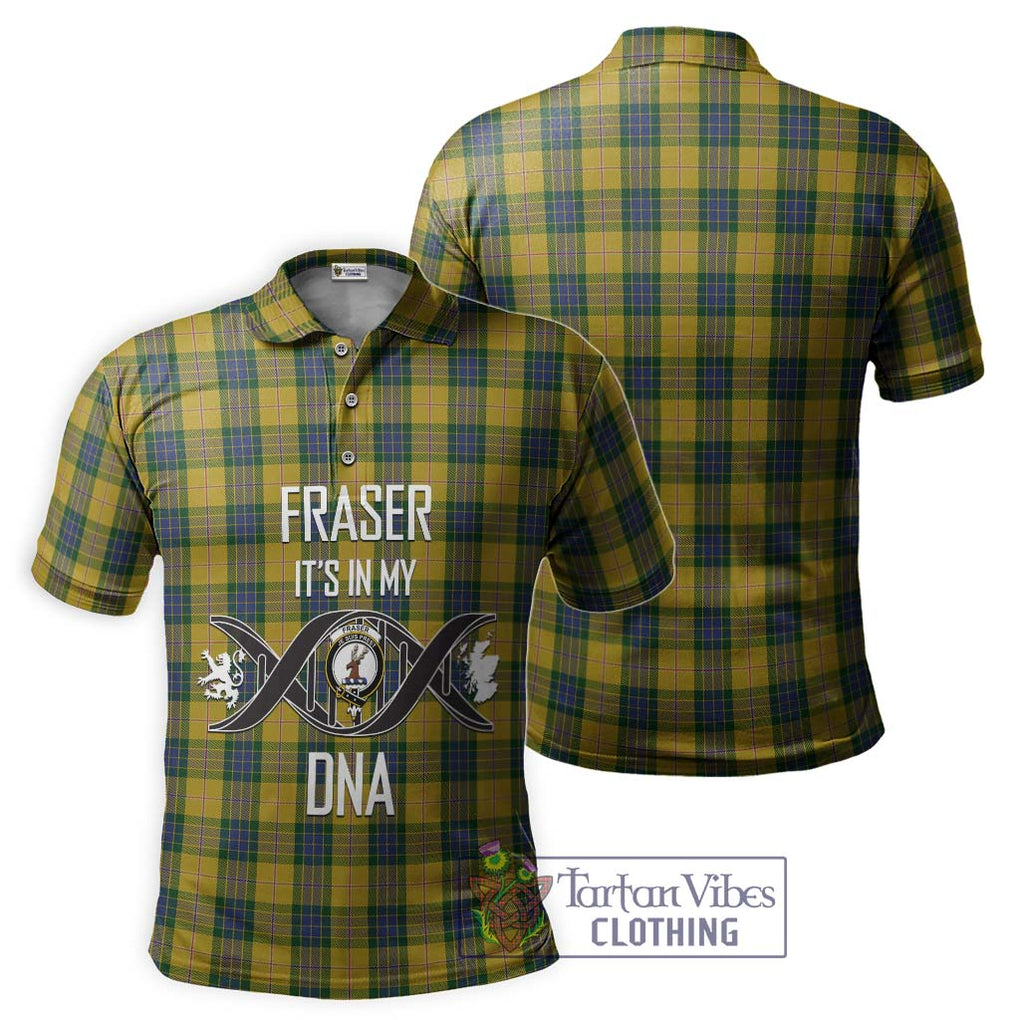 Fraser Yellow Tartan Polo Shirt with Family Crest DNA In Me Style - Tartanvibesclothing Shop