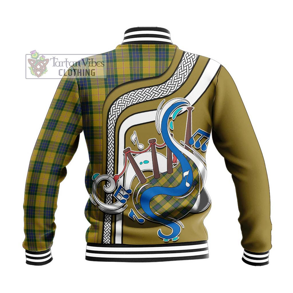 Tartan Vibes Clothing Fraser Yellow Tartan Baseball Jacket with Epic Bagpipe Style