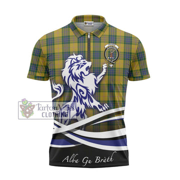 Fraser Yellow Tartan Zipper Polo Shirt with Alba Gu Brath Regal Lion Emblem