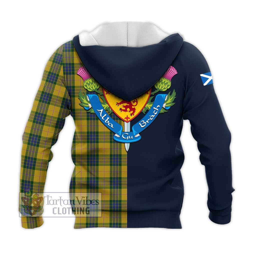 Tartan Vibes Clothing Fraser Yellow Tartan Knitted Hoodie with Scottish Lion Royal Arm Half Style