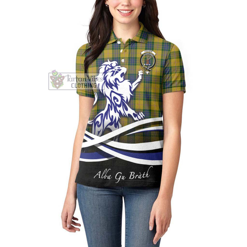 Fraser Yellow Tartan Women's Polo Shirt with Alba Gu Brath Regal Lion Emblem - Tartanvibesclothing Shop