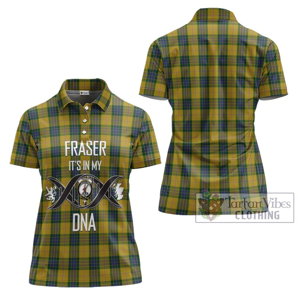 Fraser Yellow Tartan Women's Polo Shirt with Family Crest DNA In Me Style - Tartanvibesclothing Shop