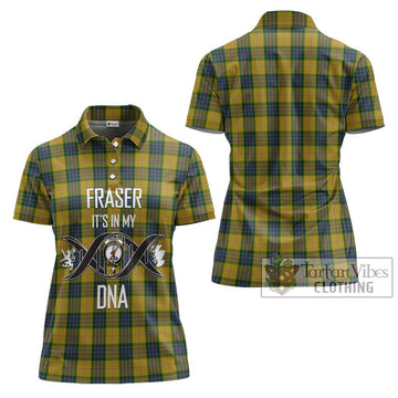 Fraser Yellow Tartan Women's Polo Shirt with Family Crest DNA In Me Style