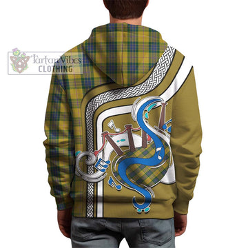 Fraser Yellow Tartan Hoodie with Epic Bagpipe Style