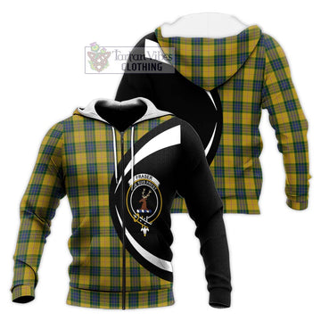 Fraser Yellow Tartan Knitted Hoodie with Family Crest Circle Style