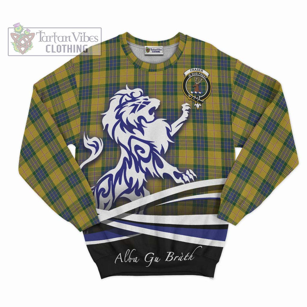 Fraser Yellow Tartan Sweatshirt with Alba Gu Brath Regal Lion Emblem - Tartanvibesclothing Shop