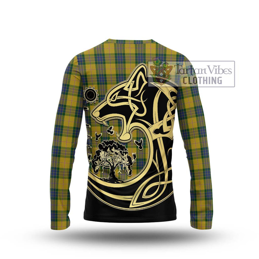 Fraser Yellow Tartan Long Sleeve T-Shirt with Family Crest Celtic Wolf Style - Tartan Vibes Clothing