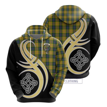 Fraser Yellow Tartan Hoodie with Family Crest and Celtic Symbol Style