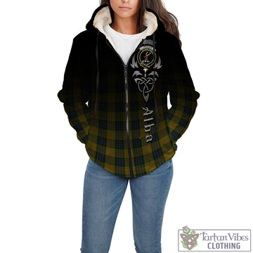 Fraser Yellow Tartan Sherpa Hoodie Featuring Alba Gu Brath Family Crest Celtic Inspired