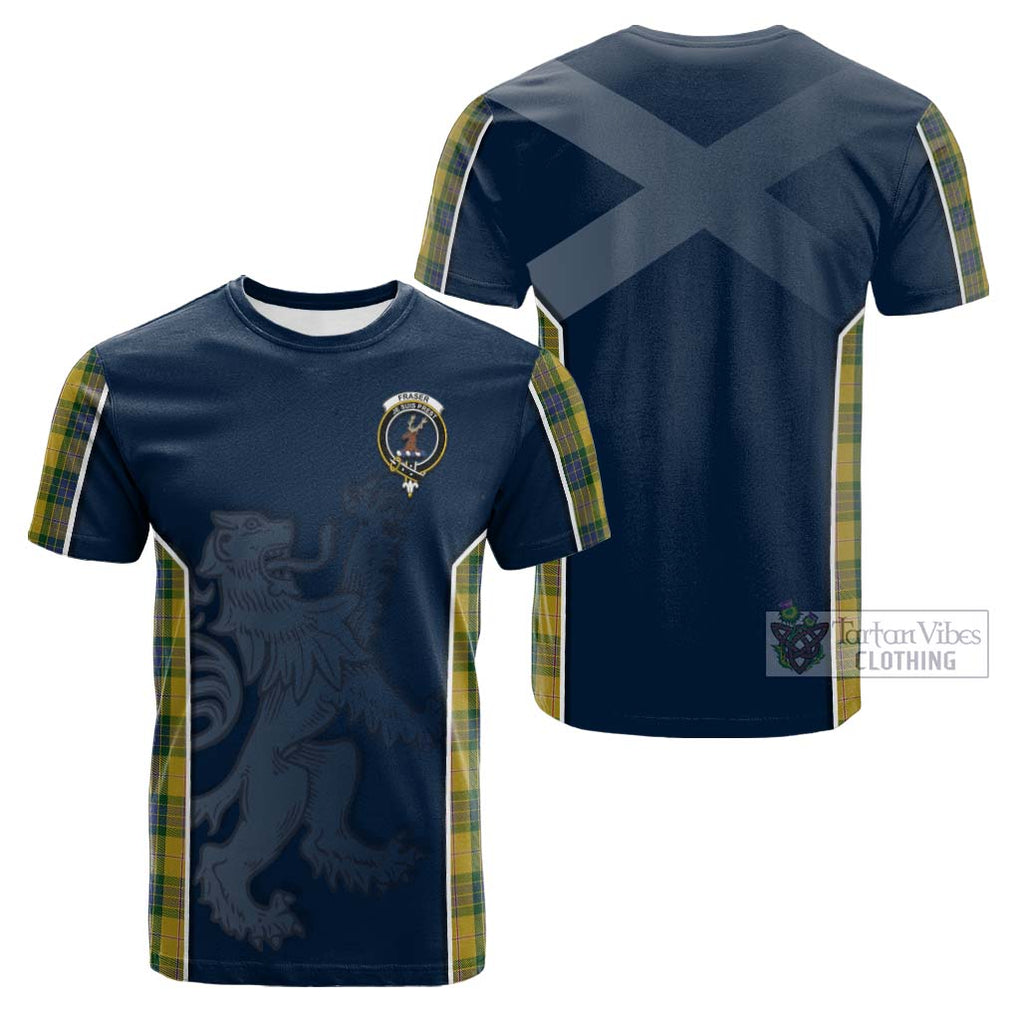 Tartan Vibes Clothing Fraser Yellow Tartan Cotton T-shirt with Family Crest and Lion Rampant Vibes Sport Style