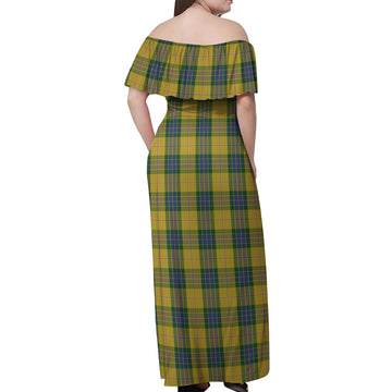 Fraser Yellow Tartan Off Shoulder Long Dress