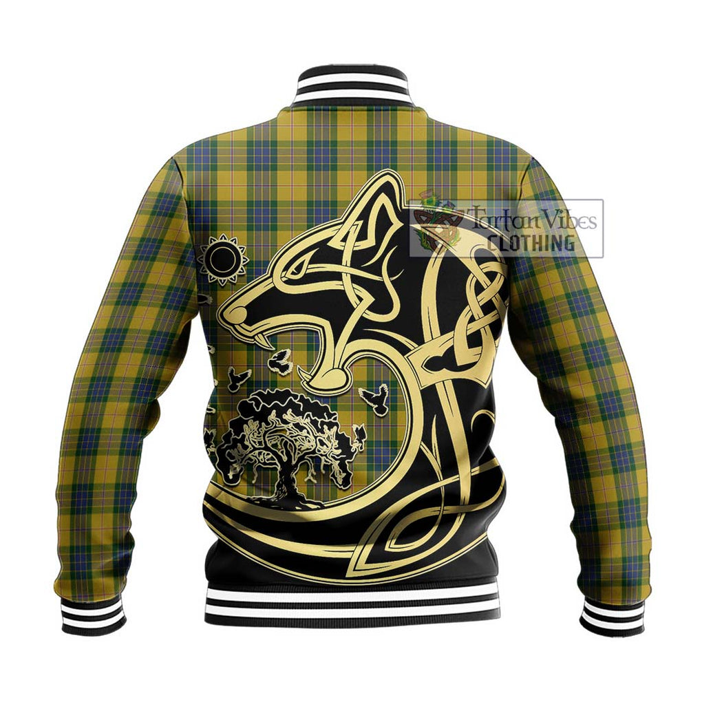 Fraser Yellow Tartan Baseball Jacket with Family Crest Celtic Wolf Style - Tartan Vibes Clothing