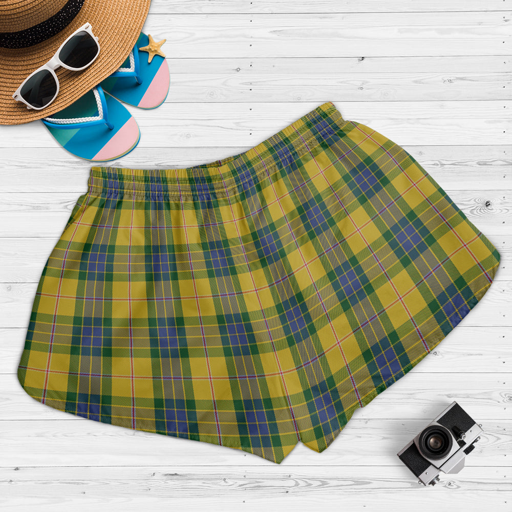 fraser-yellow-tartan-womens-shorts-with-family-crest