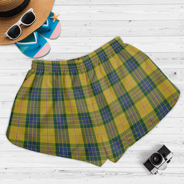 Fraser Yellow Tartan Womens Shorts with Family Crest