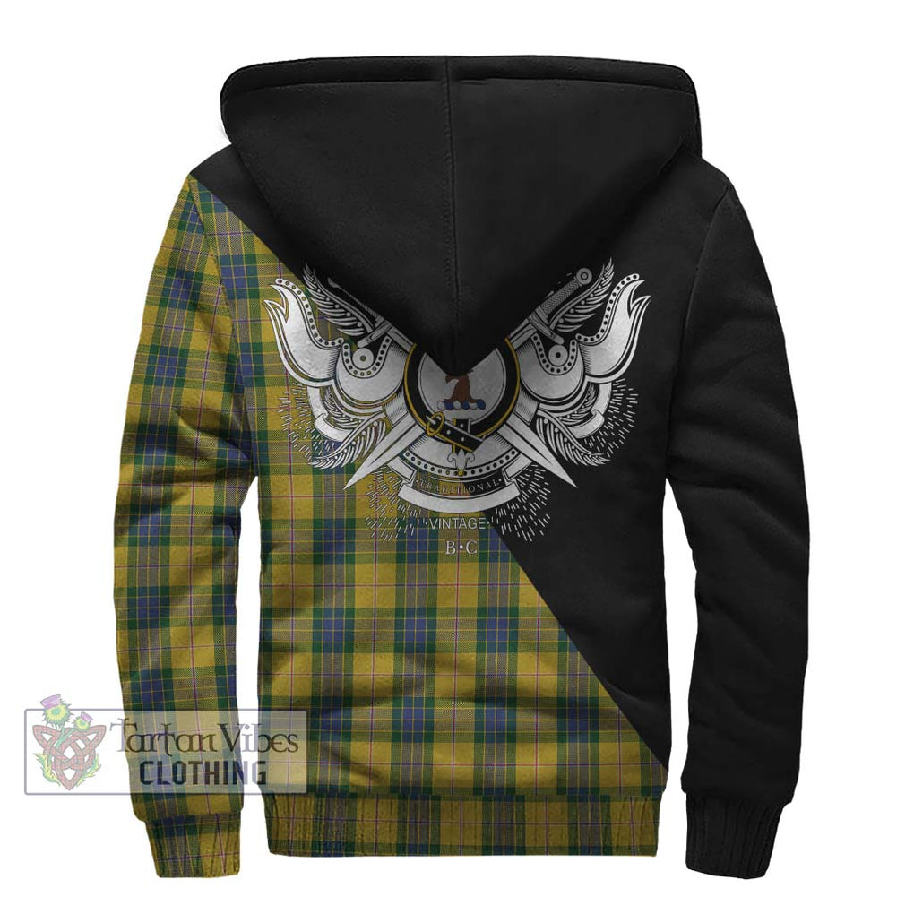 Fraser Yellow Tartan Sherpa Hoodie with Family Crest and Military Logo Style - Tartanvibesclothing Shop