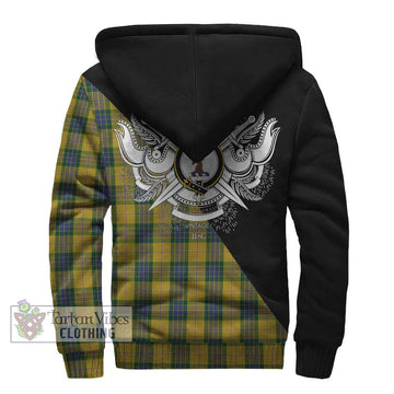 Fraser Yellow Tartan Sherpa Hoodie with Family Crest and Military Logo Style