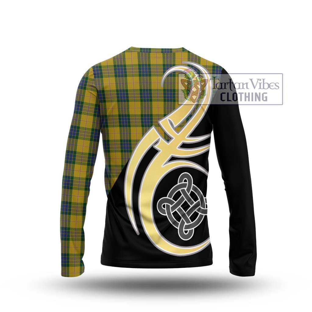 Fraser Yellow Tartan Long Sleeve T-Shirt with Family Crest and Celtic Symbol Style - Tartan Vibes Clothing