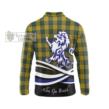 Fraser Yellow Tartan Long Sleeve Polo Shirt with Alba Gu Brath Regal Lion Emblem