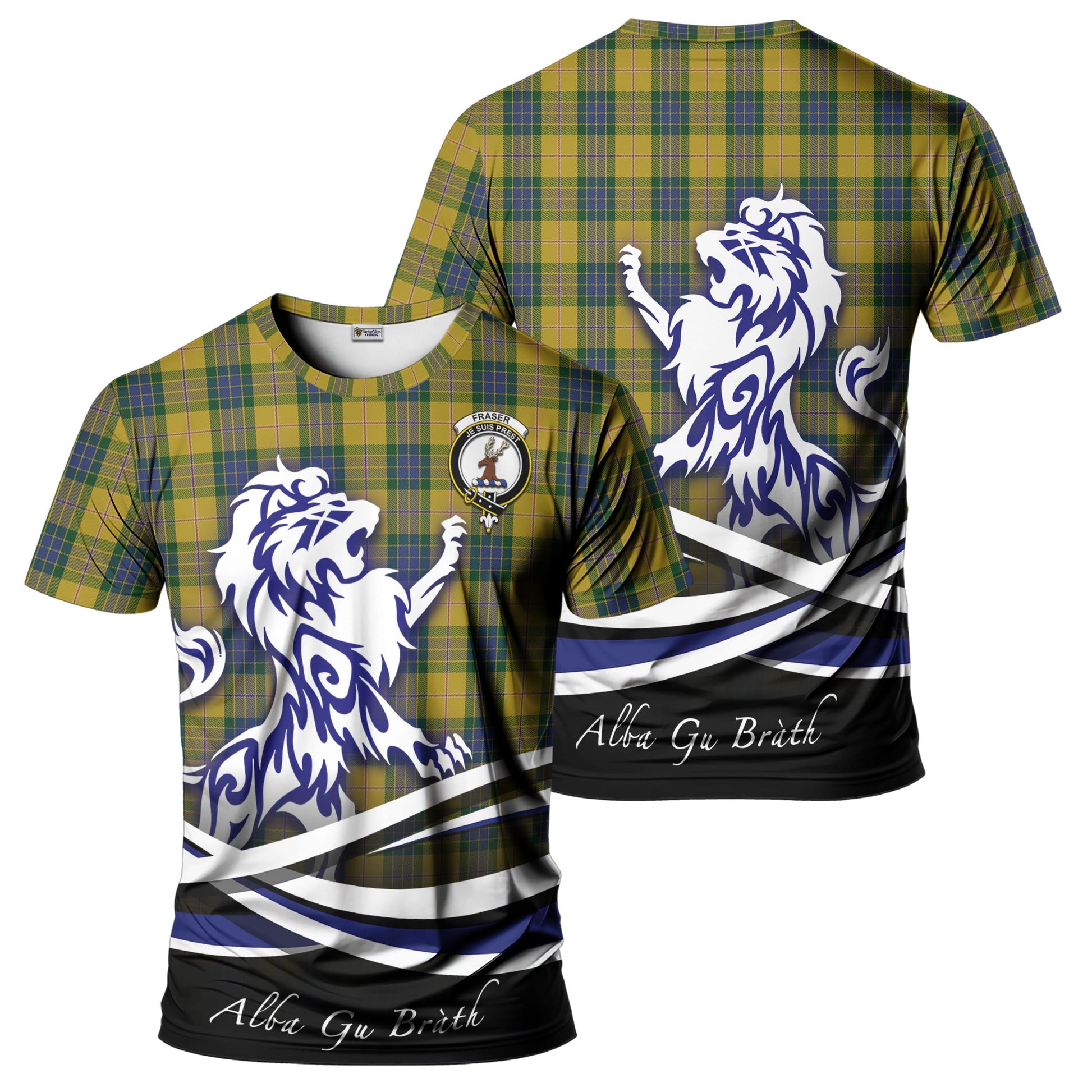 fraser-yellow-tartan-t-shirt-with-alba-gu-brath-regal-lion-emblem