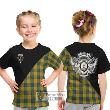 Fraser Yellow Tartan Kid T-Shirt with Family Crest and Military Logo Style