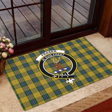 Fraser Yellow Tartan Door Mat with Family Crest