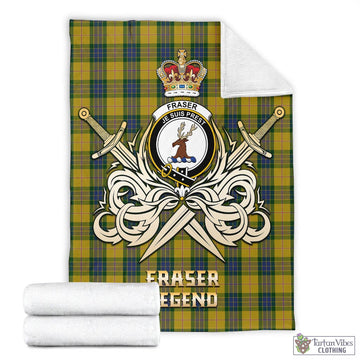 Fraser Yellow Tartan Blanket with Clan Crest and the Golden Sword of Courageous Legacy