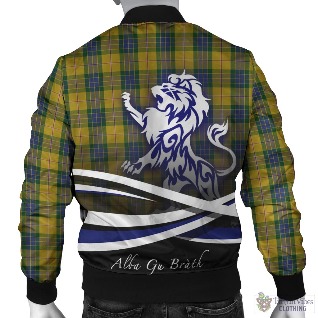 Tartan Vibes Clothing Fraser Yellow Tartan Bomber Jacket with Alba Gu Brath Regal Lion Emblem