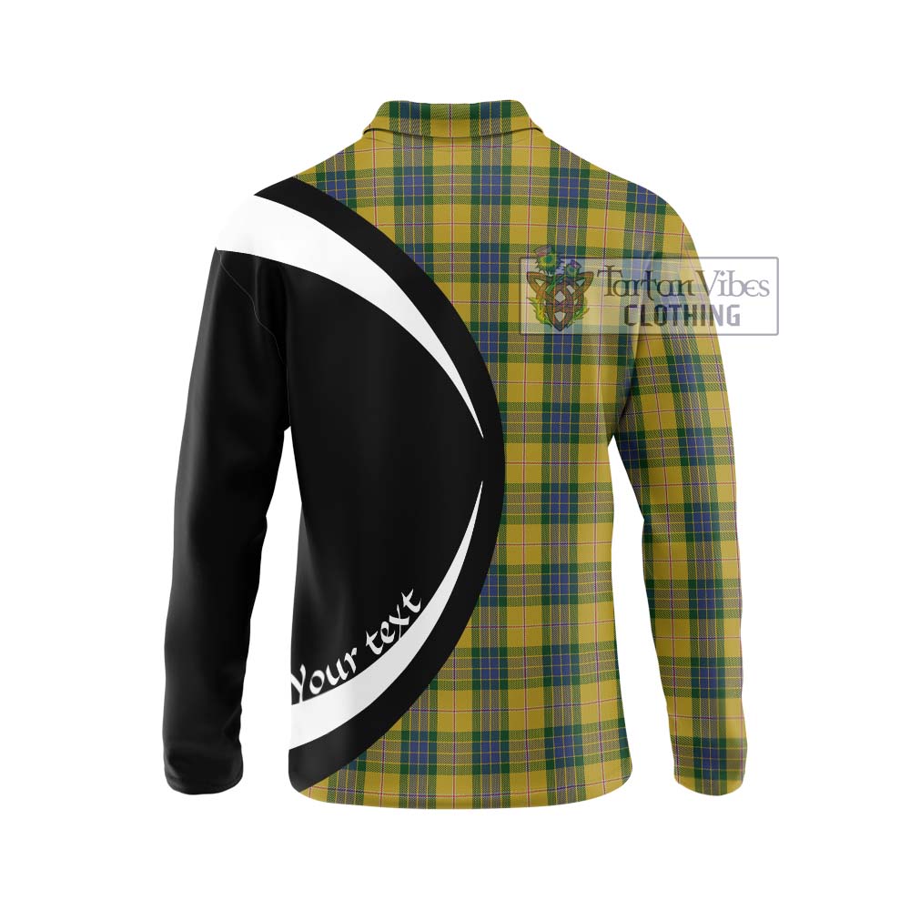 Fraser Yellow Tartan Long Sleeve Polo Shirt with Family Crest Circle Style - Tartan Vibes Clothing