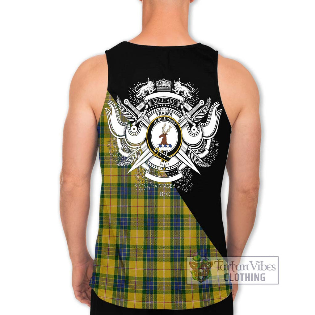 Fraser Yellow Tartan Men's Tank Top with Family Crest and Military Logo Style - Tartanvibesclothing Shop