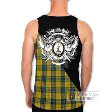 Fraser Yellow Tartan Men's Tank Top with Family Crest and Military Logo Style