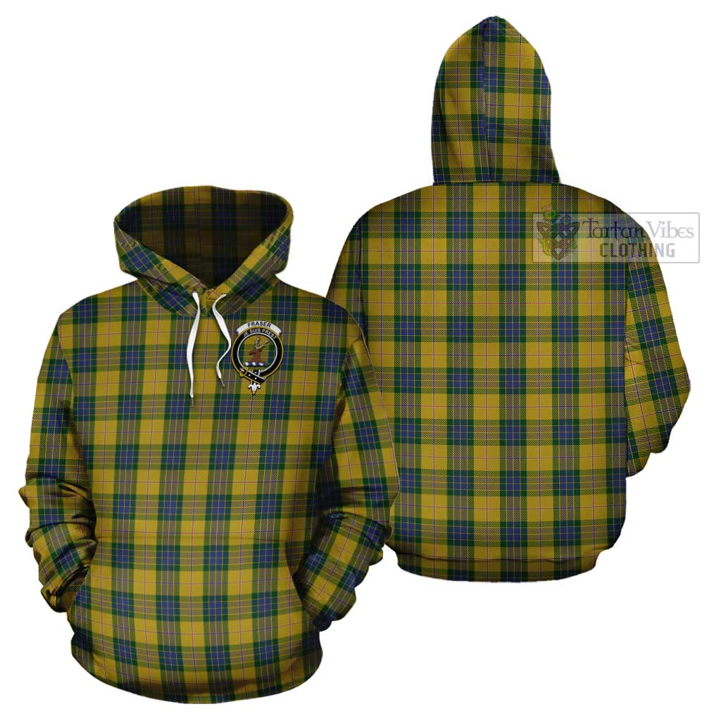 Tartan Vibes Clothing Fraser Yellow Tartan Cotton Hoodie with Family Crest