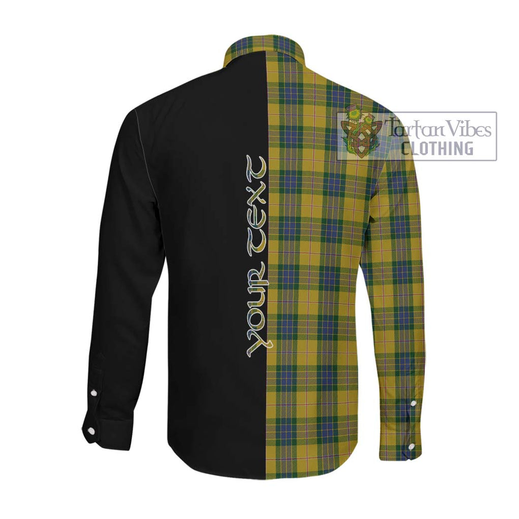 Fraser Yellow Tartan Long Sleeve Button Shirt with Family Crest and Half Of Me Style Men's Shirt - Tartanvibesclothing Shop