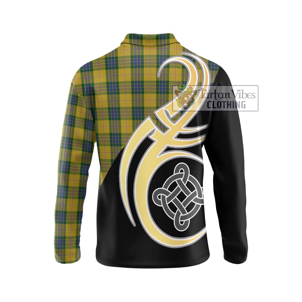 Fraser Yellow Tartan Long Sleeve Polo Shirt with Family Crest and Celtic Symbol Style - Tartan Vibes Clothing