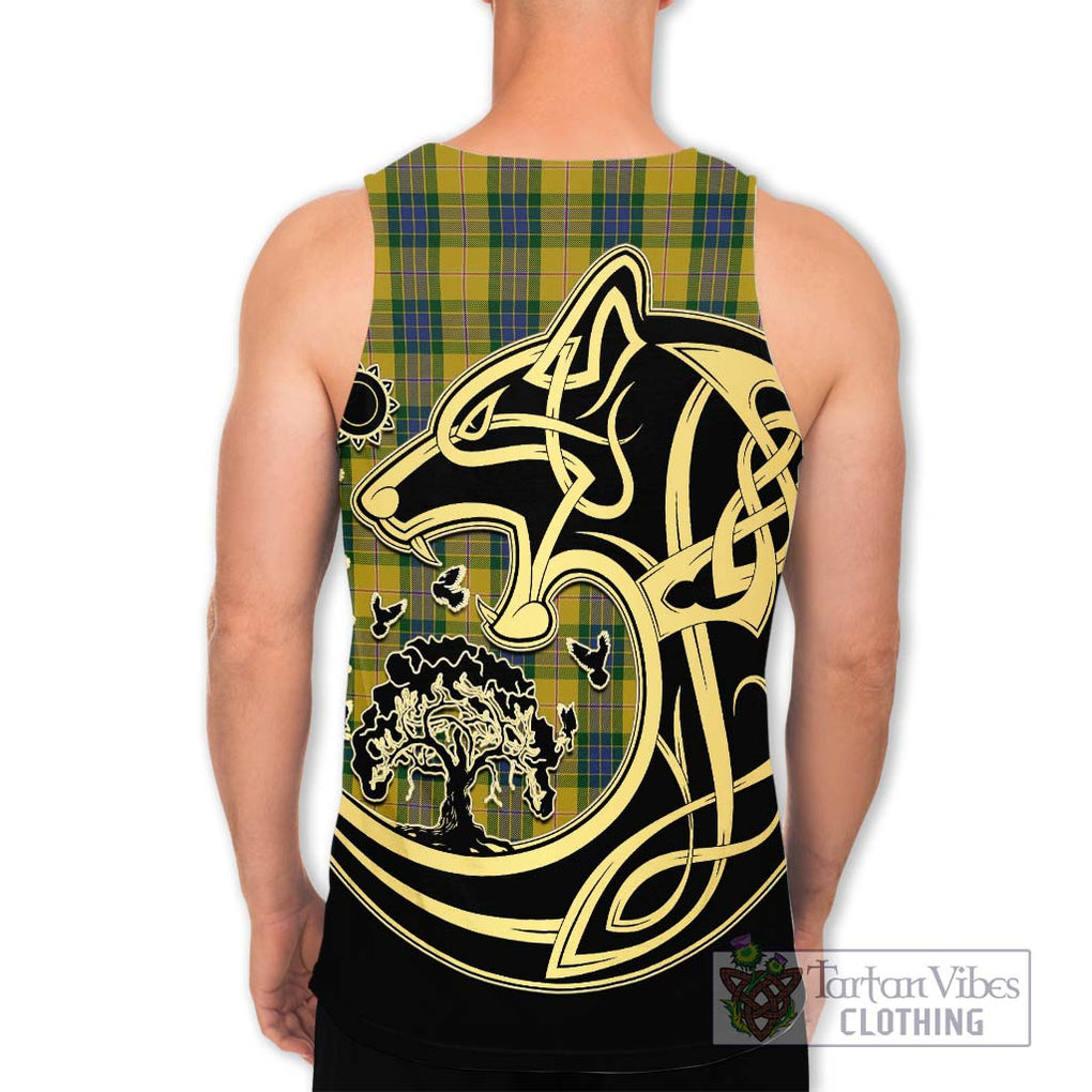 Fraser Yellow Tartan Men's Tank Top with Family Crest Celtic Wolf Style - Tartan Vibes Clothing